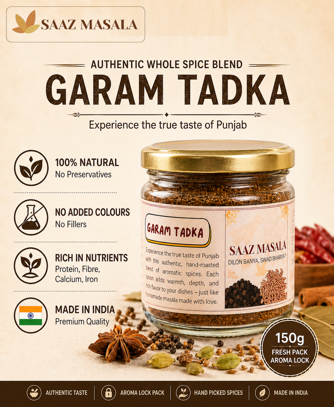 Garam Tadka | Premium Handpicked Garam Masala | 150g